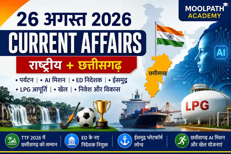 26 अगस्त 2026 Current Affairs in Hindi – राष्ट्रीय और छत्तीसगढ़ करेंट अफेयर्स
